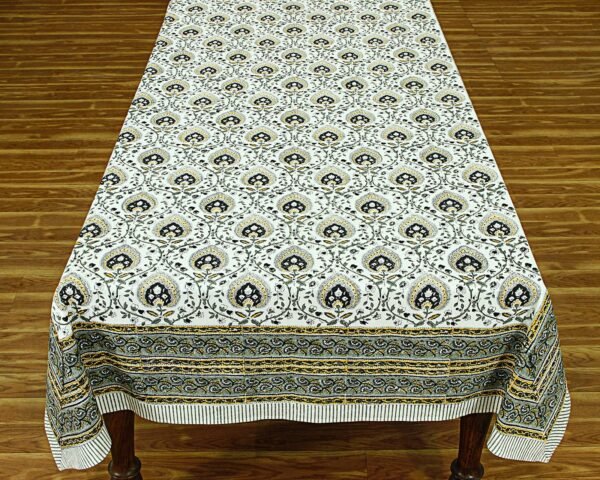 インド 木版染め(ブロックプリント) テーブルクロス グリーン花柄 プレゼント アジアン インド更紗 インド綿 ハンドメイド エスニック インテリア コットン - Image 6