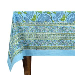 インド 木版染め(ブロックプリント) テーブルクロス ブルー系 花柄 プレゼント アジアン インド更紗 インド綿 ハンドメイド エスニック インテリア コットン インド 木版染め(ブロックプリント) テーブルクロス ブルー系 花柄 プレゼント アジアン インド更紗 インド綿 ハンドメイド エスニック インテリア コットン