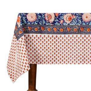 インド 木版染め(ブロックプリント) テーブルクロス オレンジフラワー 花柄 プレゼント アジアン インド更紗 インド綿 ハンドメイド エスニック インテリア コットン インド 木版染め(ブロックプリント) テーブルクロス オレンジフラワー 花柄 プレゼント アジアン インド更紗 インド綿 ハンドメイド エスニック インテリア コットン