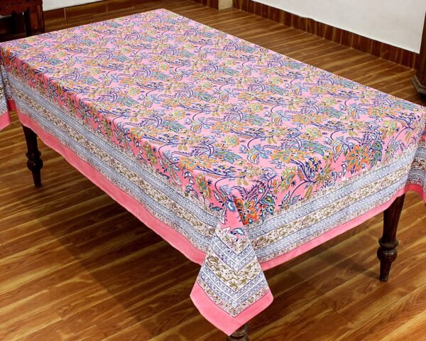 マルチクロス インド綿 ブロックプリントライトピンクフラワーおしゃれ かわいい 花柄 テーブルクロス ソファカバー シングルベッドカバー ハンドメイド インド雑貨 アジア雑貨 - Image 4