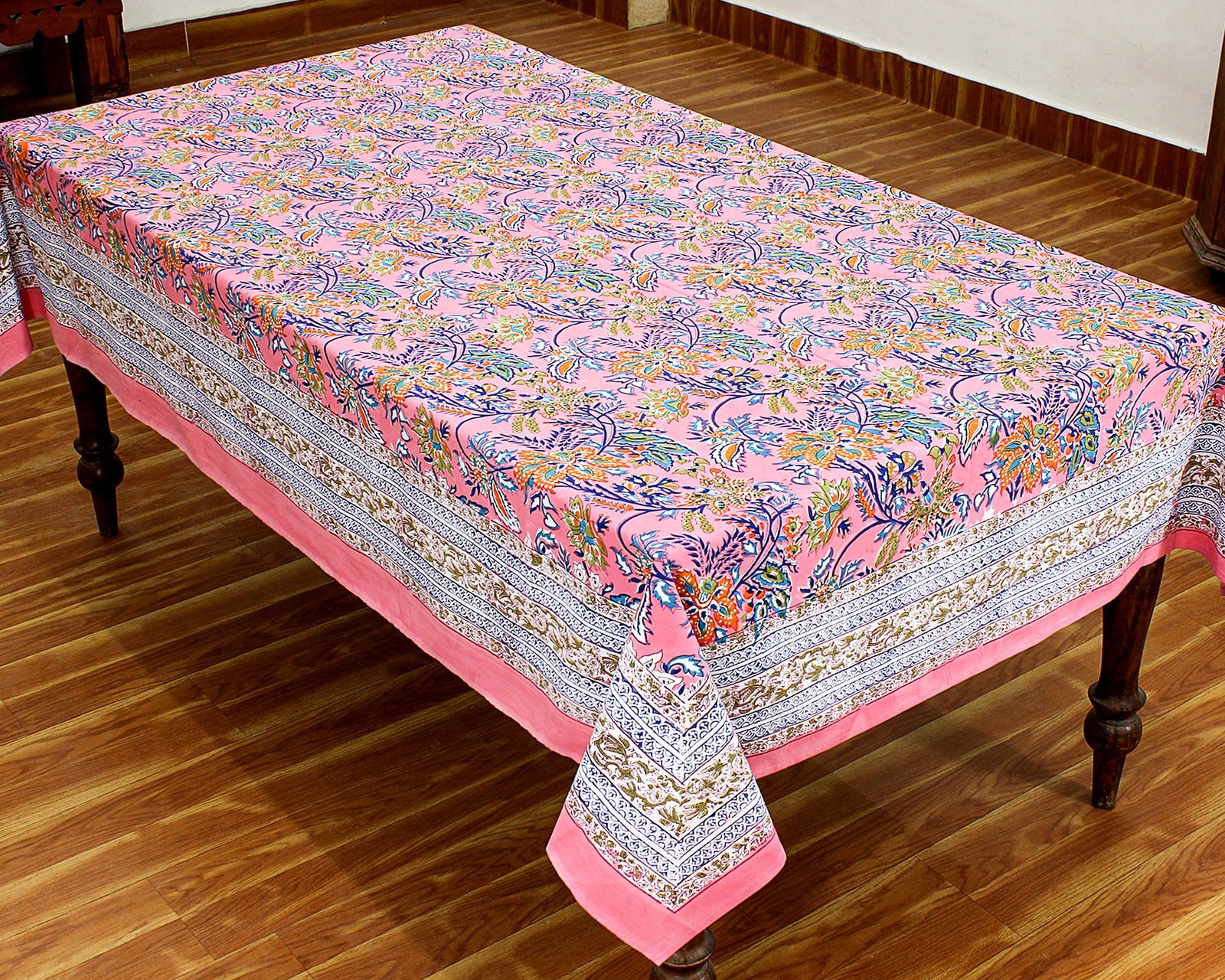 マルチクロス インド綿 ブロックプリントライトピンクフラワーおしゃれ かわいい 花柄 テーブルクロス ソファカバー シングルベッドカバー ハンドメイド インド雑貨 アジア雑貨 - Image 4