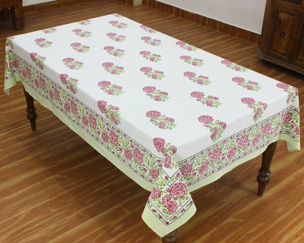 インド 木版染め(ブロックプリント) テーブルクロス レッド花柄 プレゼント アジアンインド更紗 インド綿 ハンドメイド エスニック インテリア コットン - Image 3