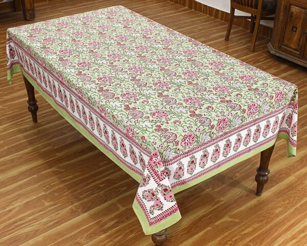 インド 木版染め(ブロックプリント) テーブルクロス レッド花柄 プレゼント アジアンインド更紗 インド綿 ハンドメイド エスニック インテリア コットン - Image 3