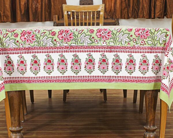 インド 木版染め(ブロックプリント) テーブルクロス レッド花柄 プレゼント アジアンインド更紗 インド綿 ハンドメイド エスニック インテリア コットン - Image 5