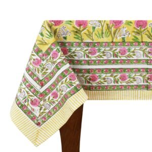 インド 木版染め(ブロックプリント) テーブルクロス アジアン インド更紗 インド綿 ハンドメイド エスニック コットンピンクプラント インド 木版染め(ブロックプリント) テーブルクロス アジアン インド更紗 インド綿 ハンドメイド エスニック コットンピンクプラント
