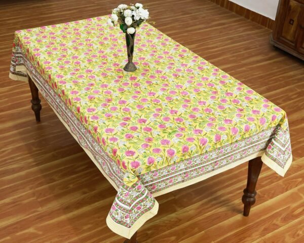 インド 木版染め(ブロックプリント) テーブルクロス アジアン インド更紗 インド綿 ハンドメイド エスニック コットンピンクプラント - Image 6