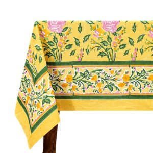 インド 木版染め(ブロックプリント) テーブルクロス イエロー花柄 プレゼント アジアン インド更紗 インド綿 ハンドメイド エスニック インテリア コットン インド 木版染め(ブロックプリント) テーブルクロス イエロー花柄 プレゼント アジアン インド更紗 インド綿 ハンドメイド エスニック インテリア コットン