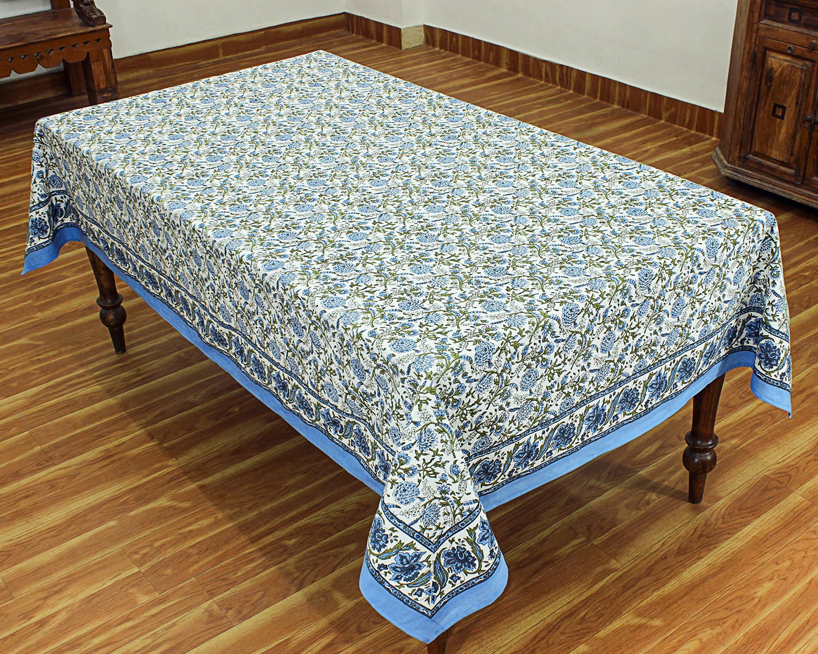 インド 木版染め(ブロックプリント) テーブルクロス アジアン インド更紗 インド綿 ハンドメイド エスニック コットン - Image 3