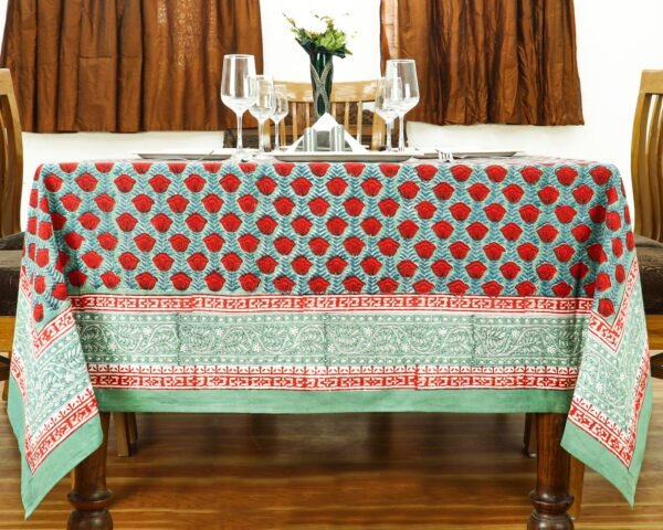 インド 木版染め(ブロックプリント) テーブルクロス レッド花柄 プレゼント アジアンインド更紗 インド綿 ハンドメイド エスニック インテリア コットン - Image 7