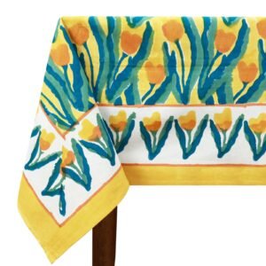 インド 木版染め(ブロックプリント) テーブルクロス イエローフラワー 花柄 プレゼント アジアン インド更紗 インド綿 ハンドメイド エスニック インテリア コットン インド 木版染め(ブロックプリント) テーブルクロス イエローフラワー 花柄 プレゼント アジアン インド更紗 インド綿 ハンドメイド エスニック インテリア コットン