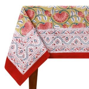 インド 木版染め(ブロックプリント) テーブルクロス レッド花柄 プレゼント アジアンインド更紗 インド綿 ハンドメイド エスニック インテリア コットン インド 木版染め(ブロックプリント) テーブルクロス レッド花柄 プレゼント アジアンインド更紗 インド綿 ハンドメイド エスニック インテリア コットン