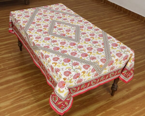 マルチクロス インド綿 ブロックプリントレッドと白おしゃれ かわいい 花柄 テーブルクロス ソファカバー シングルベッドカバー エシカル ハンドメイド インド雑貨 アジア雑貨 ボタニカル - Image 5