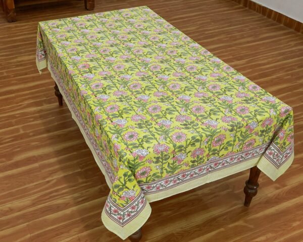 インド 木版染め(ブロックプリント) テーブルクロス イエロープレゼント アジアン インド更紗 インド綿 ハンドメイド エスニック インテリア コットン - Image 2