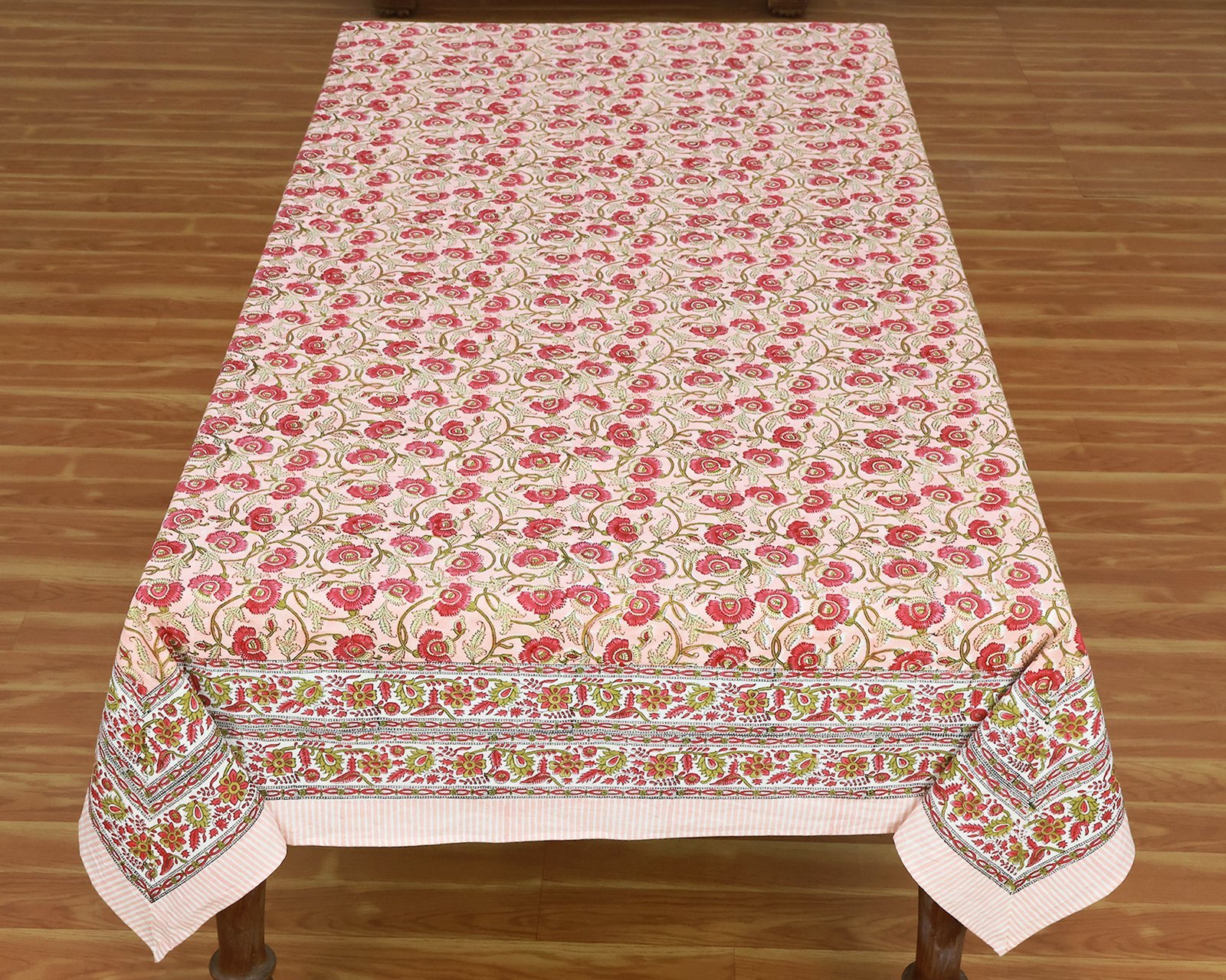 インド 木版染め(ブロックプリント) テーブルクロス レッド花柄 プレゼント アジアンインド更紗 インド綿 ハンドメイド エスニック インテリア コットン - Image 5