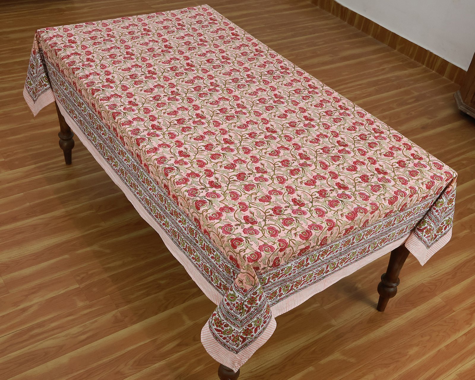 インド 木版染め(ブロックプリント) テーブルクロス レッド花柄 プレゼント アジアンインド更紗 インド綿 ハンドメイド エスニック インテリア コットン - Image 6