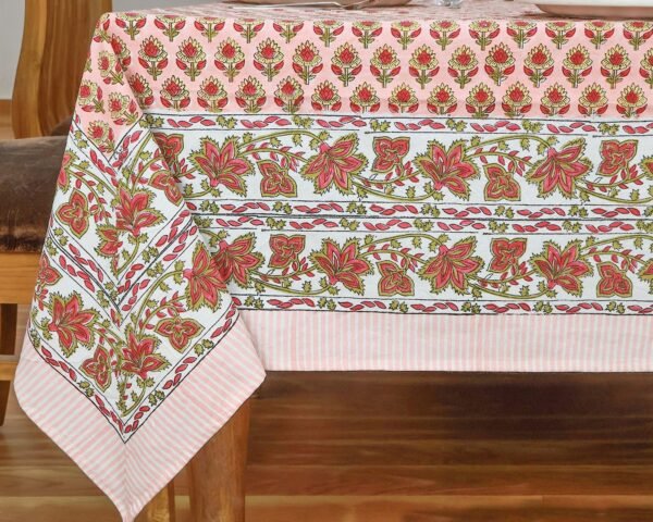 インド 木版染め(ブロックプリント) テーブルクロス レッド花柄 プレゼント アジアンインド更紗 インド綿 ハンドメイド エスニック インテリア コットン - Image 6