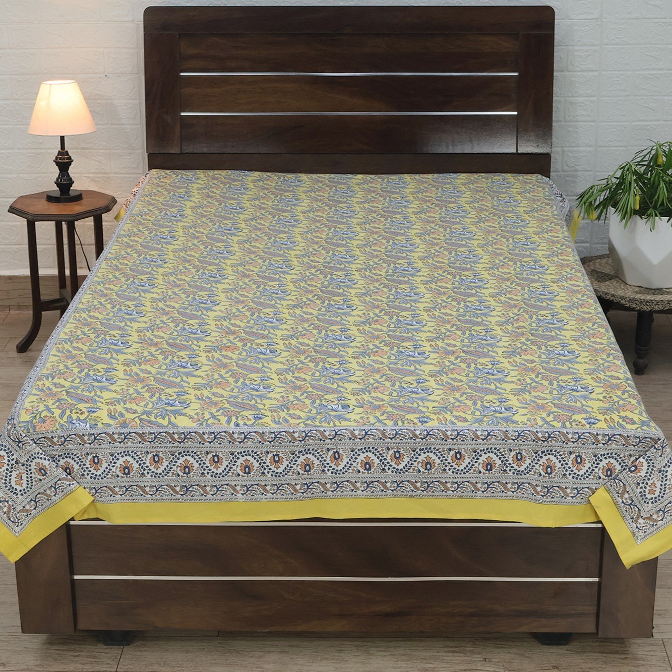 インド 木版染め(ブロックプリント) ベッドカバー 花柄 プレゼント アジアン シーチング インド更紗 インド綿 マルチカバー ハンドメイド インテリア コットン