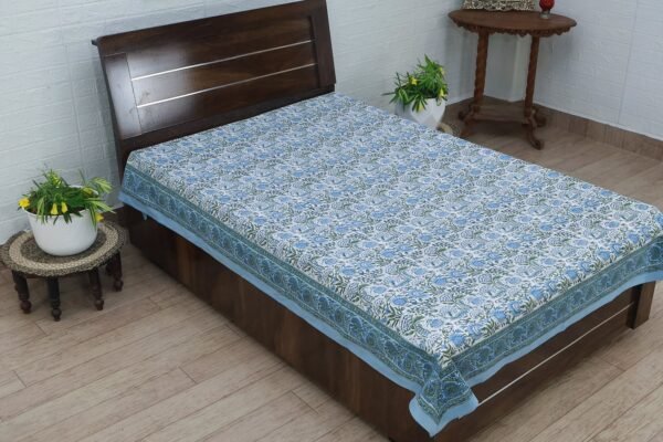 インド 木版染め ベッドカバー 植物柄 花柄 プレゼント アジアン クリスマス シーチング ブロックプリント インド更紗 インド綿 マルチカバー 長方形 インテリア コットン - Image 2