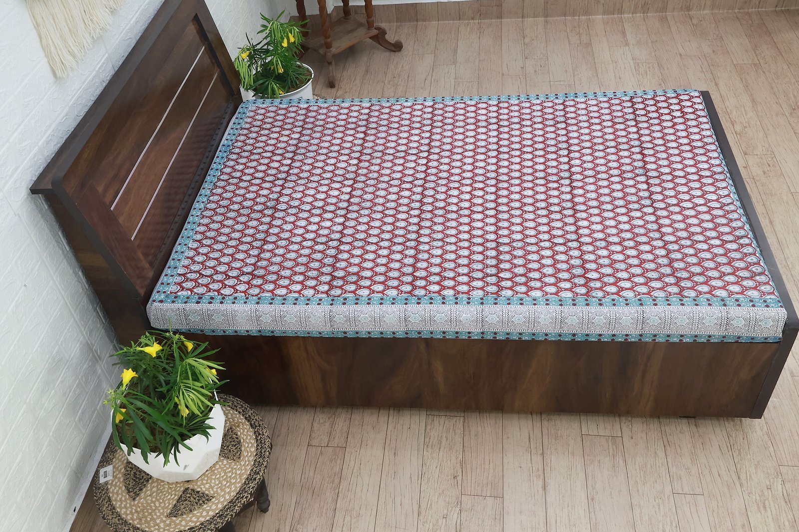 インド 木版染め ベッドカバー 花柄 サンガネールプレゼント アジアン クリスマス シーチング ブロックプリント インド更紗 インド綿 マルチカバー 長方形 インテリア コットン - Image 5