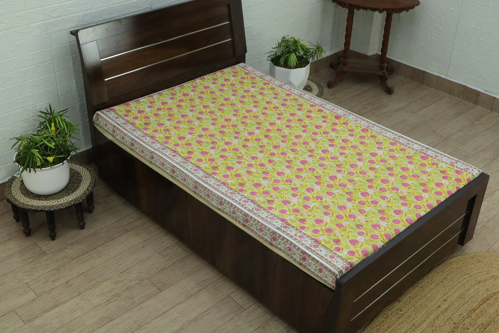 インド 木版染め(ブロックプリント) ベッドカバー 草花柄 プレゼント アジアン クリスマス シーチング インド更紗 インド綿 マルチカバー エスニック インテリア コットン - Image 3