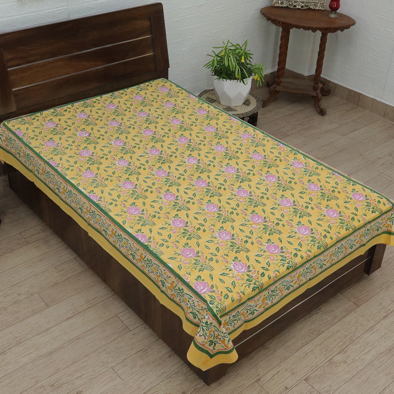 インド 木版染め ベッドカバー 花柄 サンガネールプレゼント アジアン クリスマス シーチング ブロックプリント インド更紗 インド綿 マルチカバー 長方形 インテリア コットン