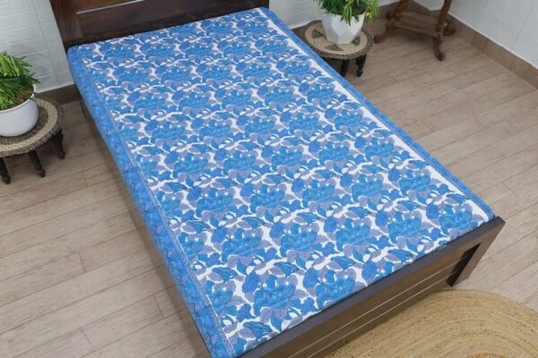 インド 木版染め(ブロックプリント) ベッドカバー 草花柄 プレゼント アジアン クリスマス シーチング インド更紗 インド綿 マルチカバー エスニック インテリア コットン - Image 5