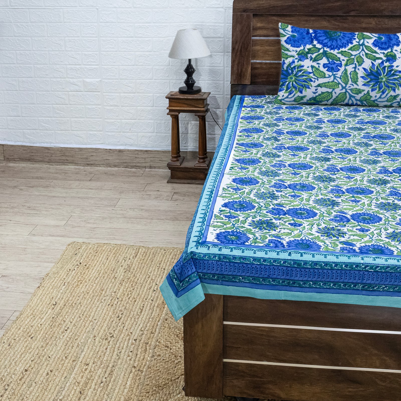 インド 木版染め ベッドカバー 花柄 サンガネールプレゼント アジアン クリスマス シーチング ブロックプリント インド更紗 インド綿 マルチカバー 長方形 インテリア コットン - Image 3