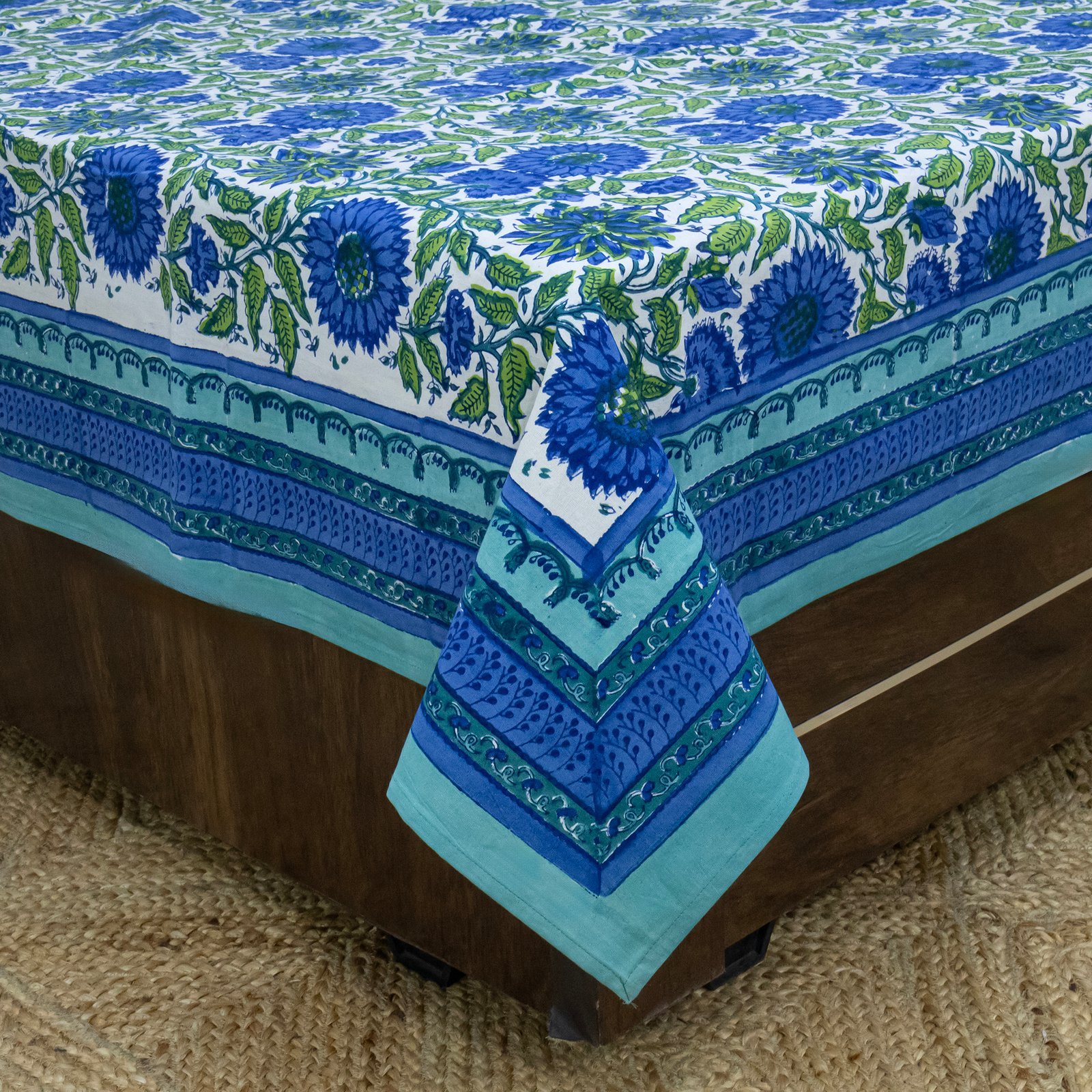 インド 木版染め ベッドカバー 花柄 サンガネールプレゼント アジアン クリスマス シーチング ブロックプリント インド更紗 インド綿 マルチカバー 長方形 インテリア コットン - Image 5