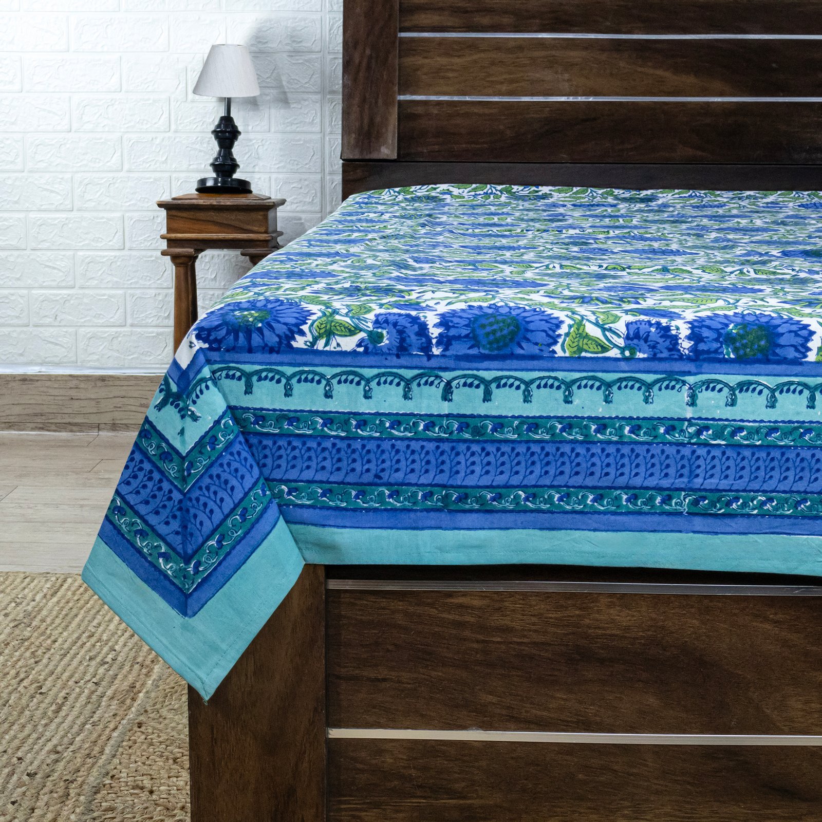 インド 木版染め ベッドカバー 花柄 サンガネールプレゼント アジアン クリスマス シーチング ブロックプリント インド更紗 インド綿 マルチカバー 長方形 インテリア コットン - Image 6