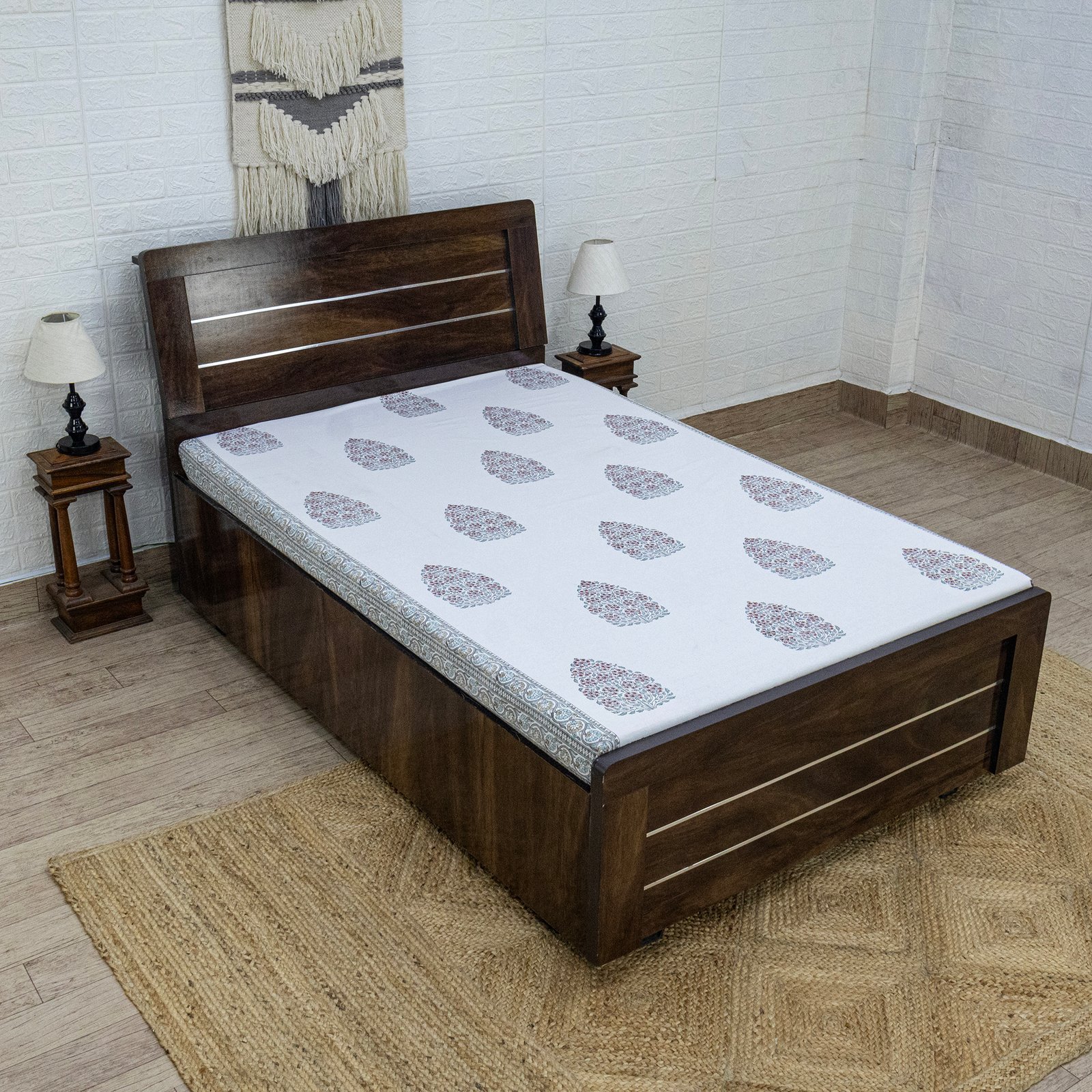 インド 木版染め ベッドカバー 花柄 サンガネールプレゼント アジアン クリスマス シーチング ブロックプリント インド更紗 インド綿 マルチカバー 長方形 インテリア コットン - Image 3