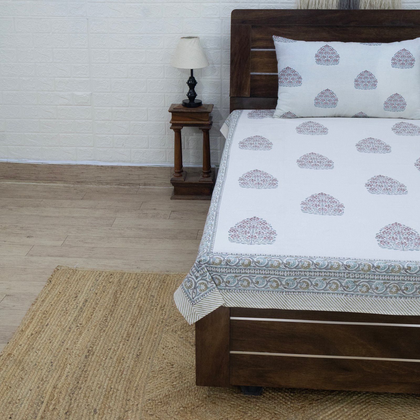 インド 木版染め ベッドカバー 花柄 サンガネールプレゼント アジアン クリスマス シーチング ブロックプリント インド更紗 インド綿 マルチカバー 長方形 インテリア コットン - Image 4