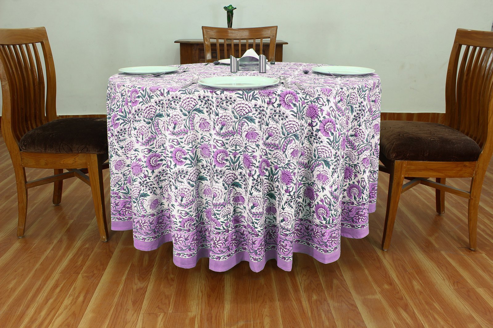 インド 木版染め(ブロックプリント) テーブルクロス 花柄 プレゼント アジアンインド更紗 インド綿 ハンドメイド エスニック インテリア コットン - Image 5