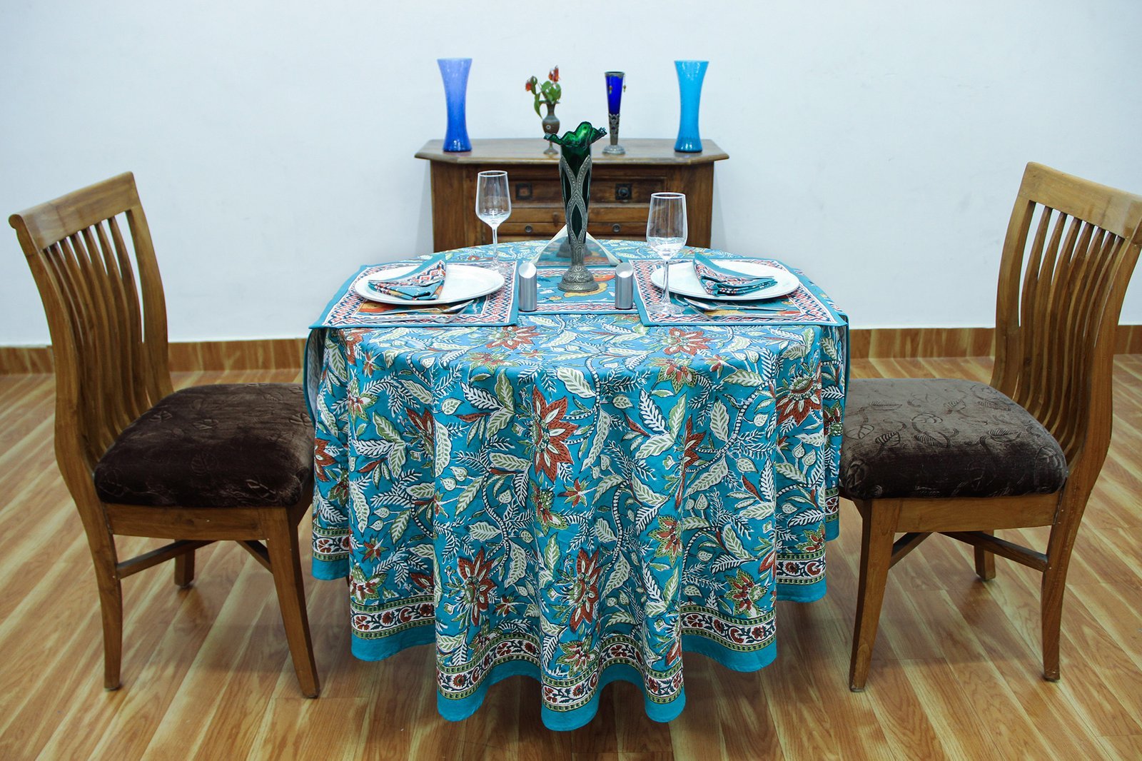 マルチクロス インド綿 ブロックプリントターコイズおしゃれ かわいい 花柄 ラウンドクロス ソファカバー シングルベッ - Image 6