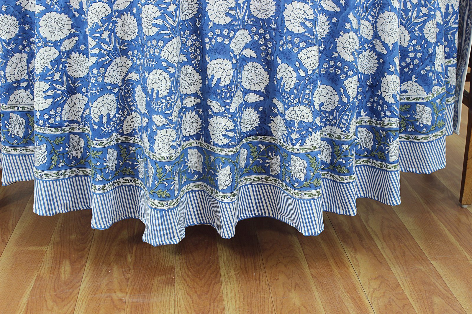 ラウンドクロス 円形クロス テーブルクロス インド綿 コットン エスニック ハンドメイド おしゃれ かわいい ブロックプリント ボタニカル柄 ブルー プリント - Image 5