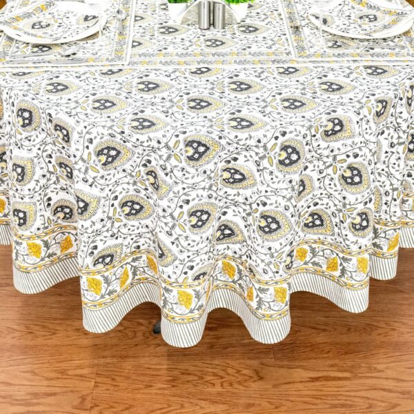 インド 木版染め(ブロックプリント) テーブルクロス 花柄 プレゼント アジアンインド更紗 インド綿 ハンドメイド エスニック インテリア コットン - Image 5
