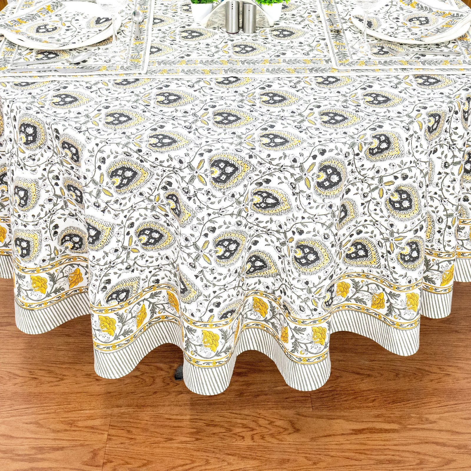 インド 木版染め(ブロックプリント) テーブルクロス 花柄 プレゼント アジアンインド更紗 インド綿 ハンドメイド エスニック インテリア コットン - Image 5