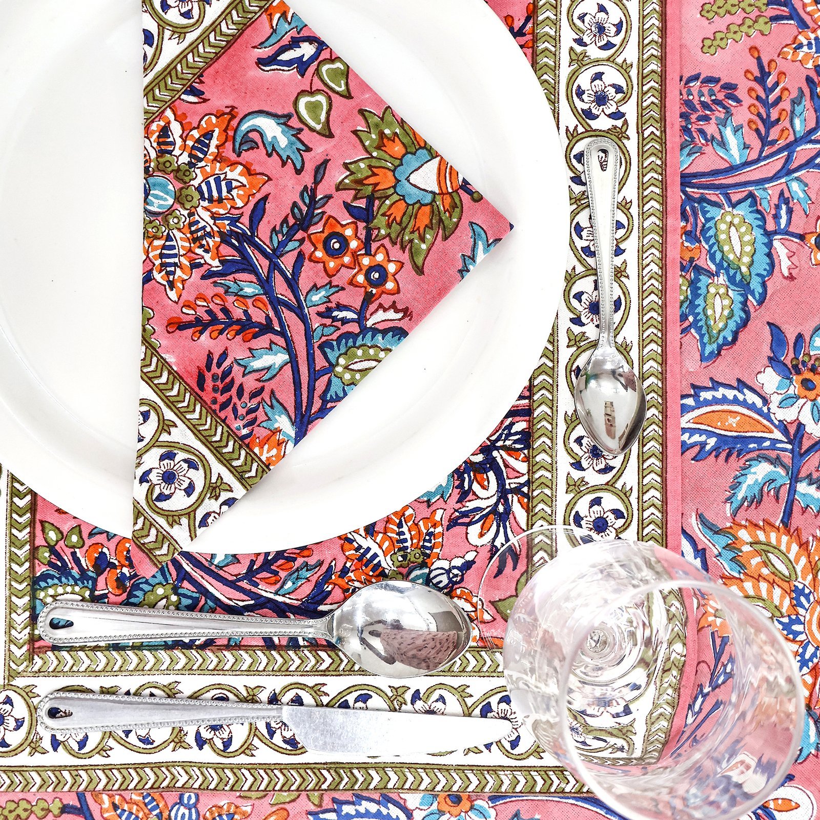 マルチクロス インド綿 ブロックプリントおしゃれ かわいい 花柄ラウンドクロス ブロックプリントソファカバー ルベッドカバー エシカル ハンドメイド インド雑貨 アジア雑貨 ボタニカル - Image 5