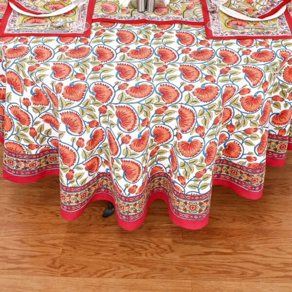 インド 木版染め(ブロックプリント) テーブルクロス 花柄 プレゼント アジアンインド更紗 インド綿 ハンドメイド エスニック インテリア コットン - Image 5