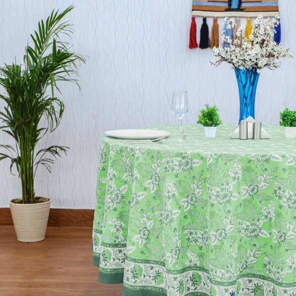 インド 木版染め(ブロックプリント) テーブルクロス 花柄 プレゼント アジアンインド更紗 インド綿 ハンドメイド エスニック インテリア コットン - Image 2