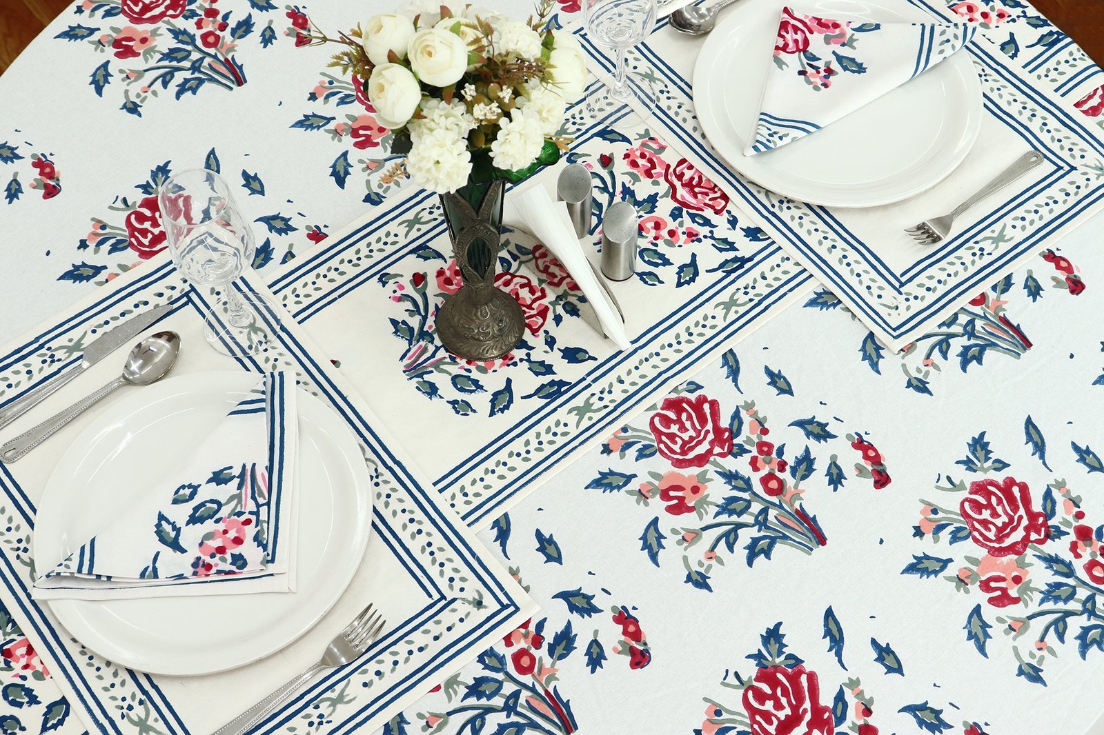 ラウンドクロス 円形クロス テーブルクロス インド綿 コットン エスニック ハンドメイド おしゃれ かわいい ブロックプリント ボタニカル柄 プリント - Image 2