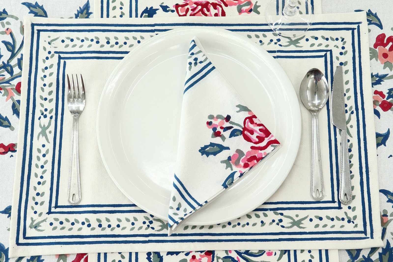 ラウンドクロス 円形クロス テーブルクロス インド綿 コットン エスニック ハンドメイド おしゃれ かわいい ブロックプリント ボタニカル柄 プリント - Image 4