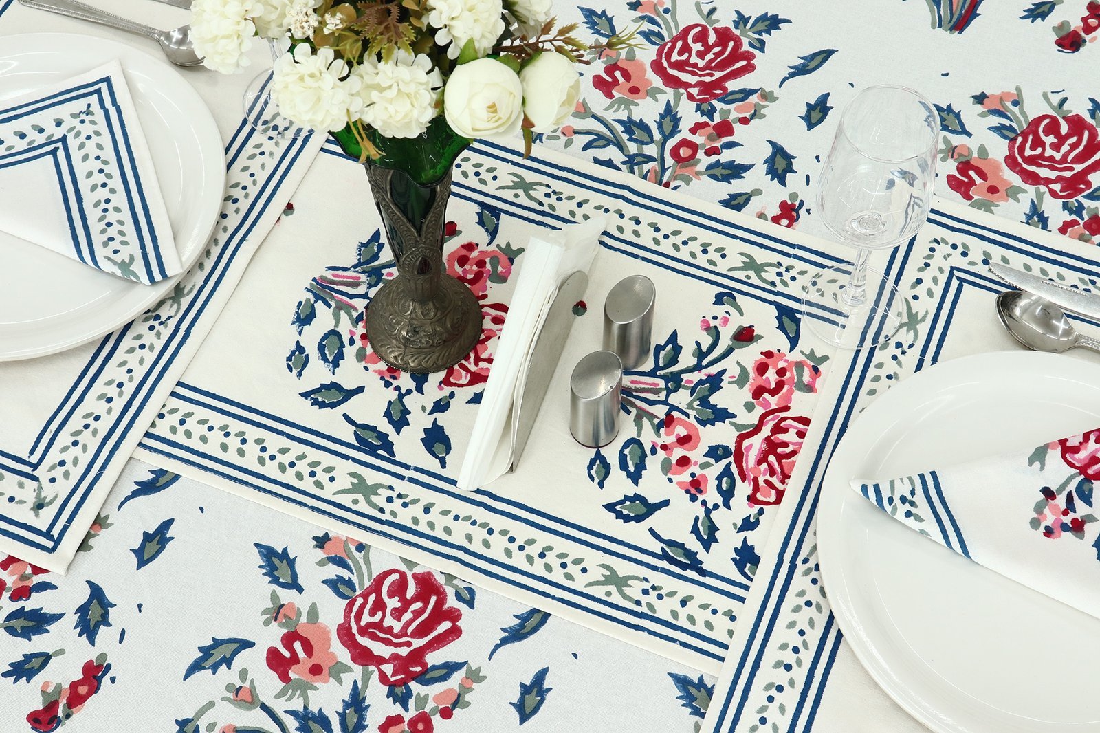 ラウンドクロス 円形クロス テーブルクロス インド綿 コットン エスニック ハンドメイド おしゃれ かわいい ブロックプリント ボタニカル柄 プリント - Image 5