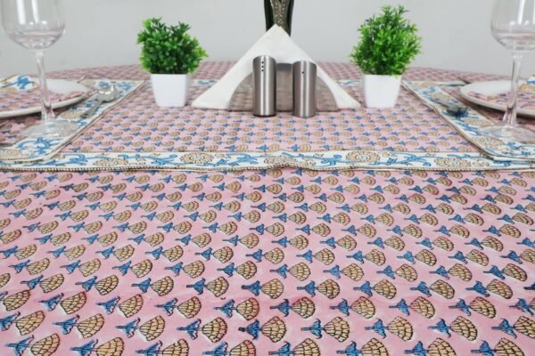 インド 木版染め(ブロックプリント) テーブルクロス 花柄 プレゼント アジアンインド更紗 インド綿 ハンドメイド エスニック インテリア コットン - Image 5